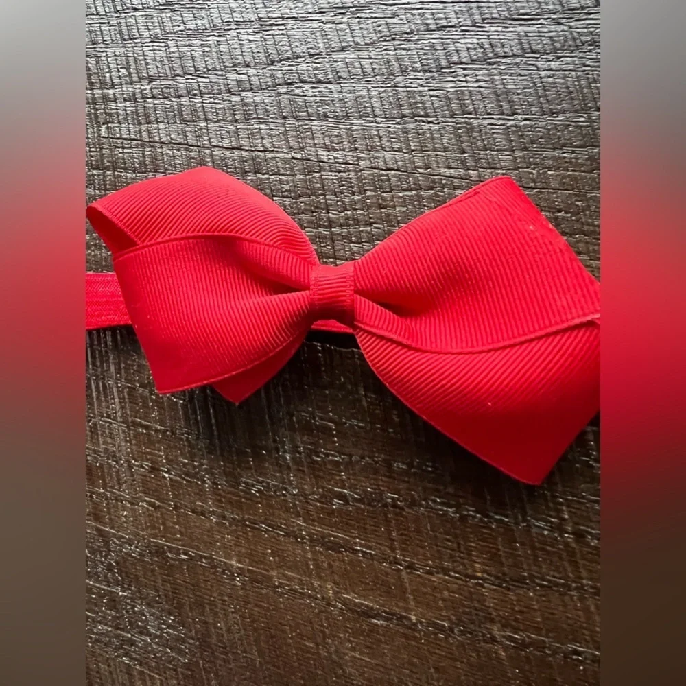 Grosgrain ribbon hair bow with elastic holiday red baby girl
